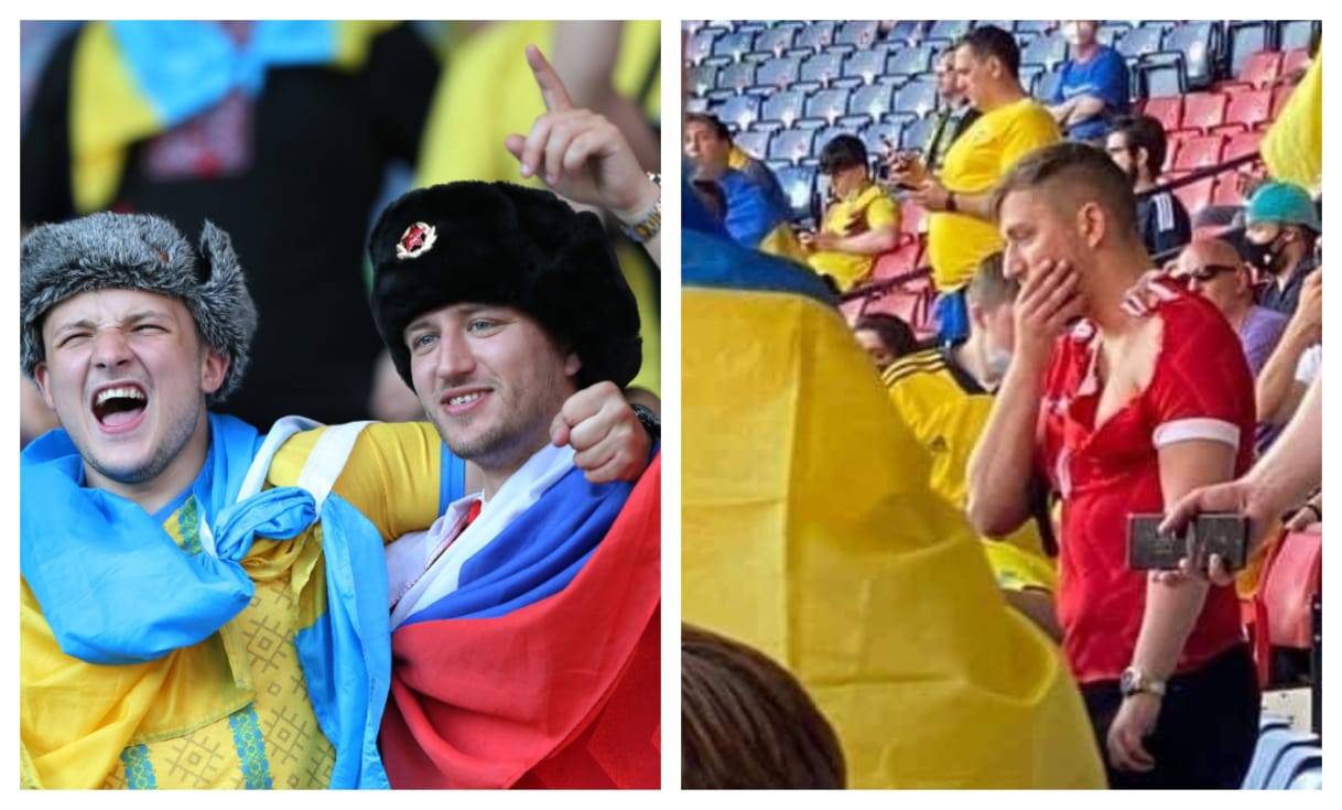 Відео бійки українських уболівальників з « провокатором », які прийшли на сектор з прапором Росії