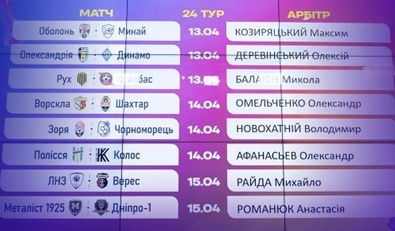 Арбитры 24 тура УПЛ были определены с помощью жеребьевки