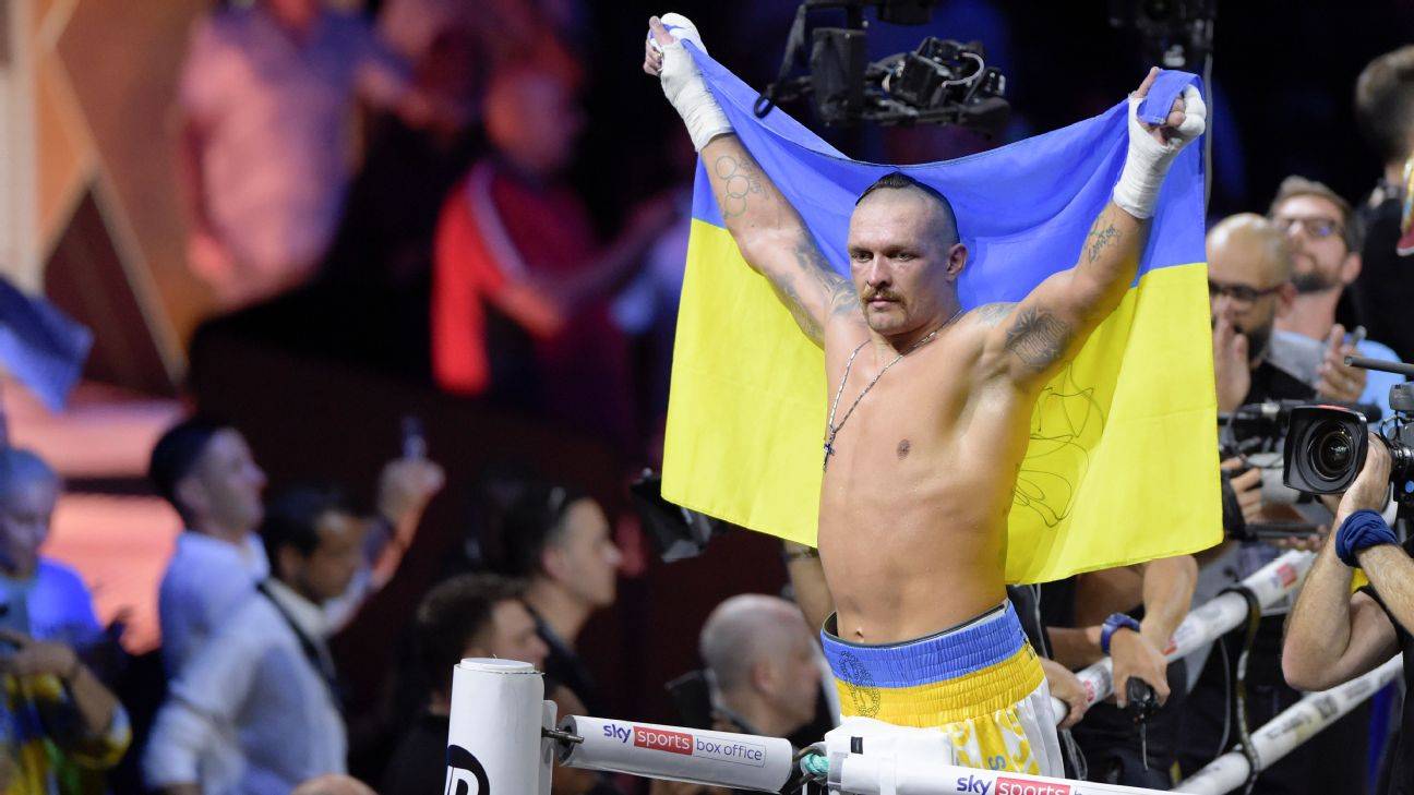 Усик з прапором «Фортеця Бахмут...» з'явився на зважуванні перед боєм з Дюбуа